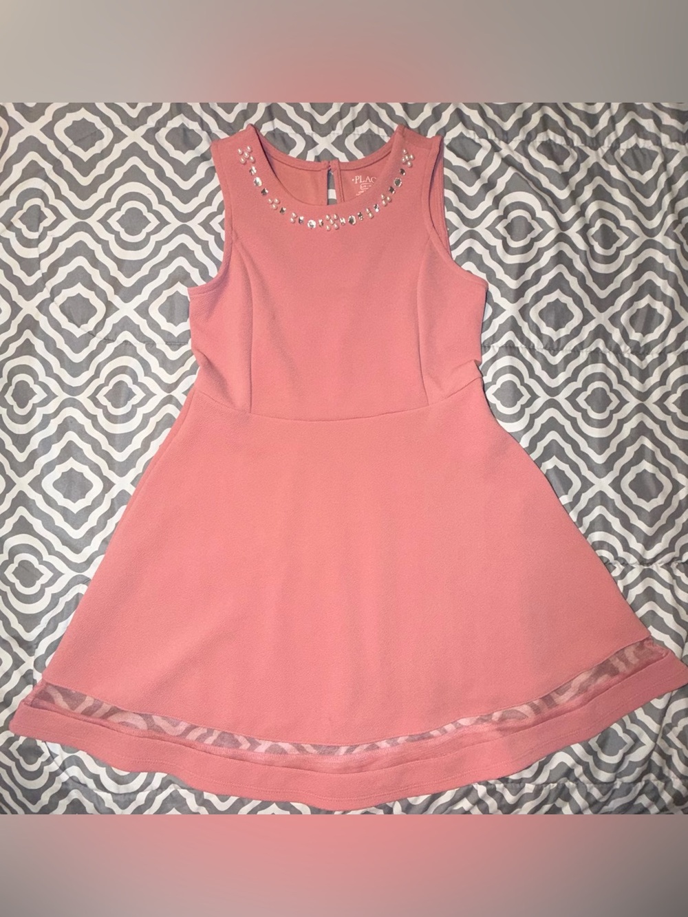 The Children's Place Coral Pink Jeweled Fit & Flare Mini Dress